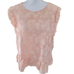 LC Lauren Conrad Floral Jacquard Shell XL Blouse Top Tank Pink Coral Peplum Hem